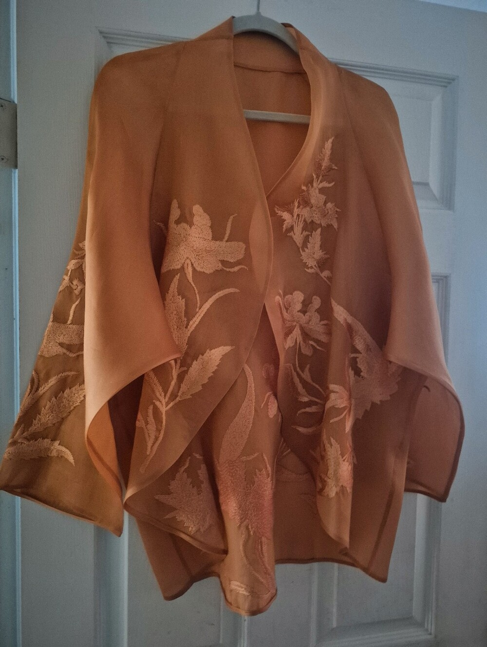 Pumpkin Colored Embroidered Kimono-style Jacket OS